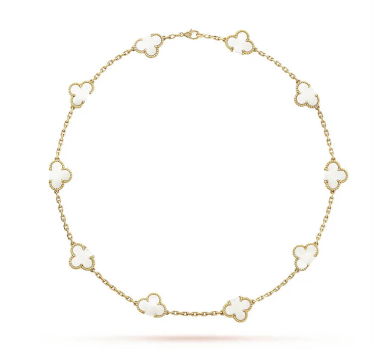 Two Sided B&W 10 Leaf Clover Necklace