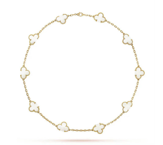 Two Sided B&W 10 Leaf Clover Necklace
